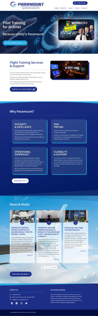 Screen capture of Paramount Aviation Website
